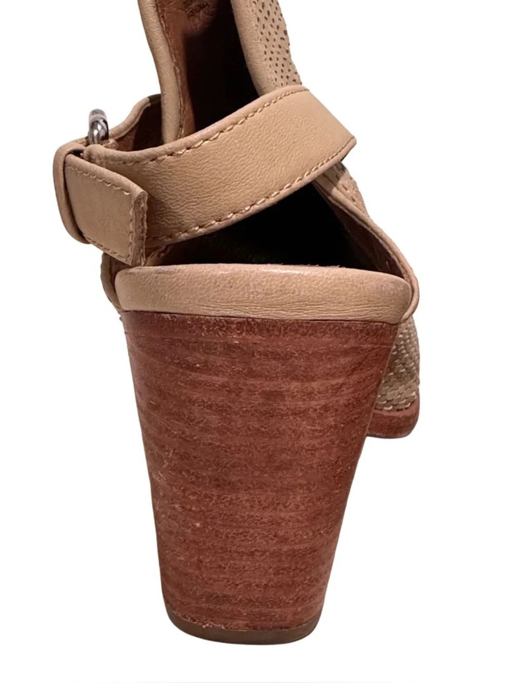 Frye Dani Woven Shield Leather Block Heel Peep Toe Sandals - Tan/Cream/Beige 8.5